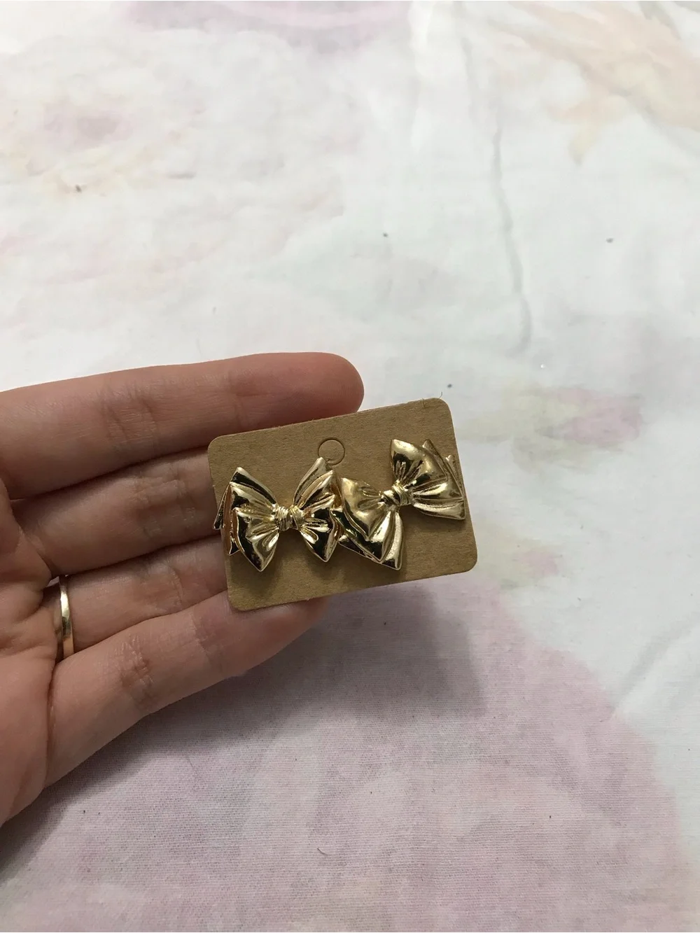 Gold Tone Big Statement Unique Bow Studs Feminine Earrings